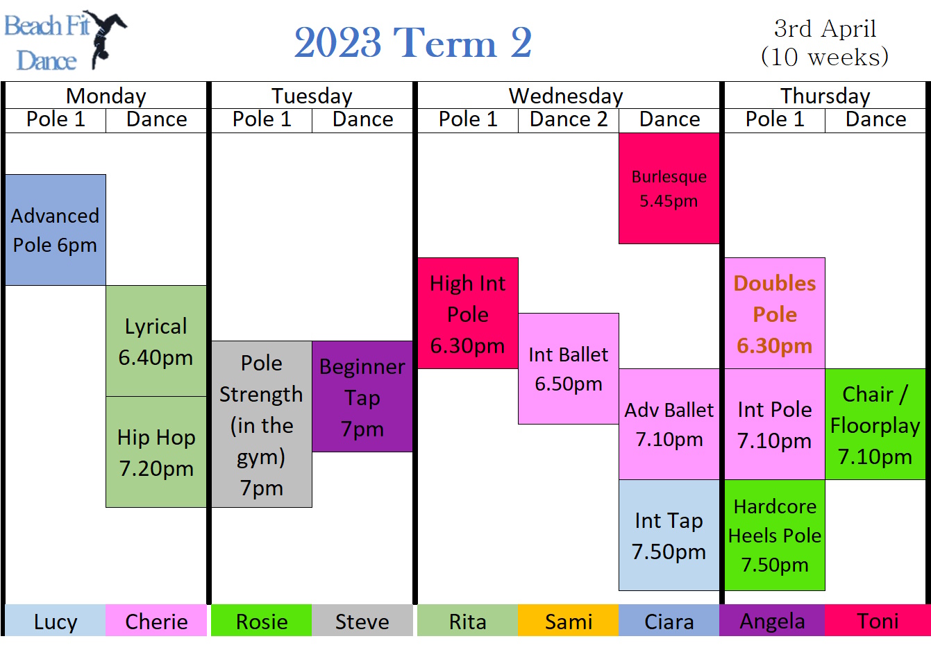 Beach Fit Dance - Timetable